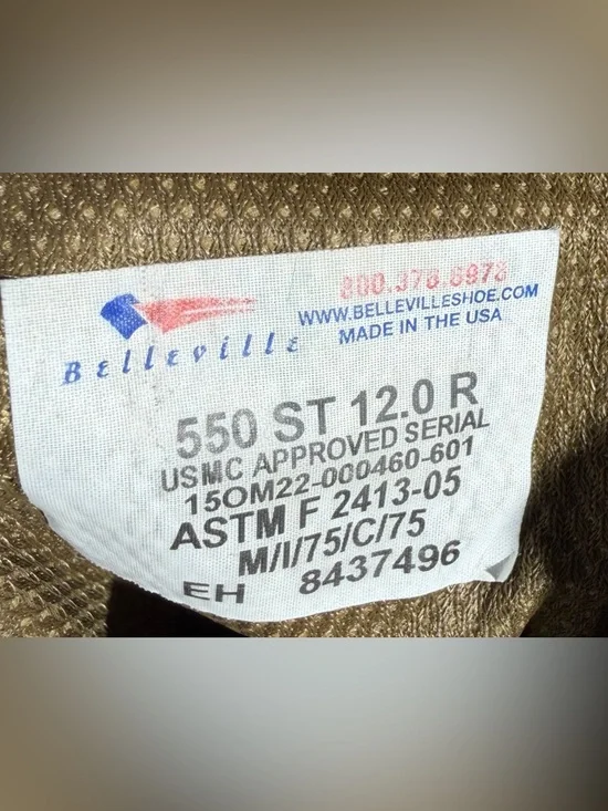 MADE IN USA BELLEVILLE USMC DESERT BROWN LEATHER MILITARY COMBAT BOOTS 12 R - Picture 6 of 7